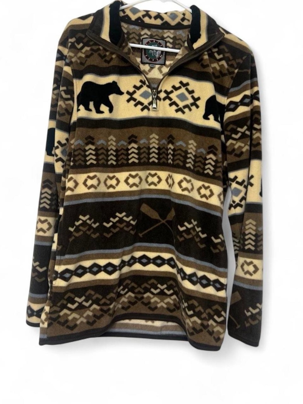 Cabin Fever brown beige bears mountains fleece pullover outdoors fall indie